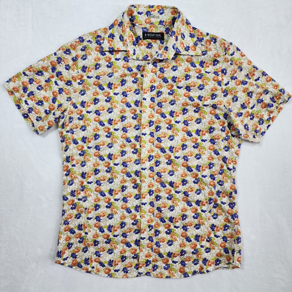 Horst Dusseldorf‎ Shirt Mens Medium Short Sleeve Floral Dopamine Colorful Office